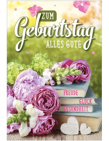 Geburtstagskarte - Rosen und Bücher