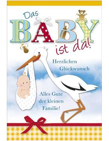 Geburtskarte-Storch mit Baby